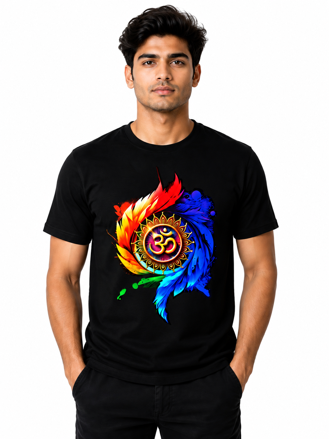 Black Round Tshirt OM Print - Black - Image 2