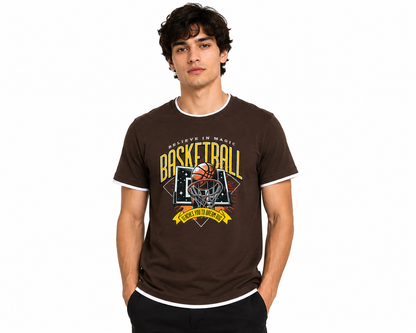 Brown Round Tshirt Basketball Print - Brown - Image 2