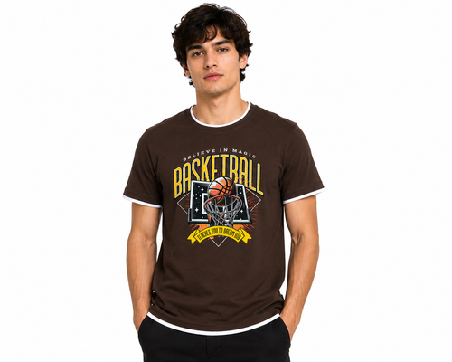 Brown Round Tshirt Basketball Print - Brown - Image 2