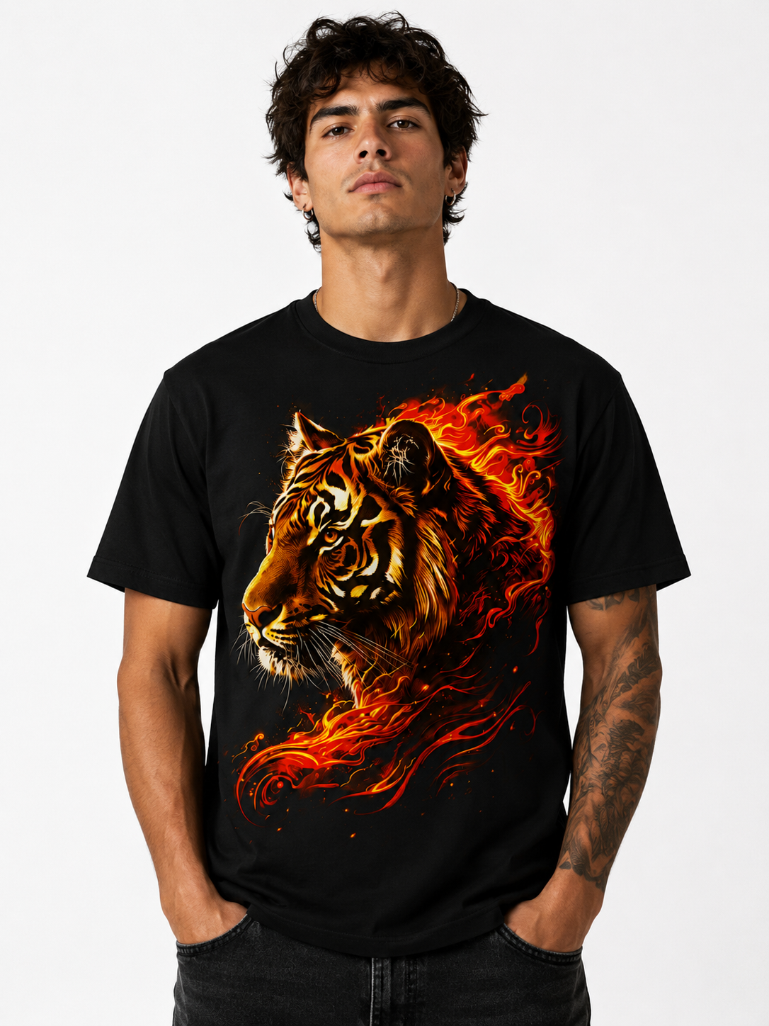 Black Round Tshirt Tiger Print - Black - Image 2