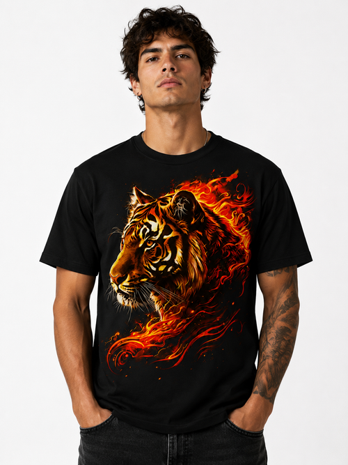 Black Round Tshirt Tiger Print - Black - Image 2