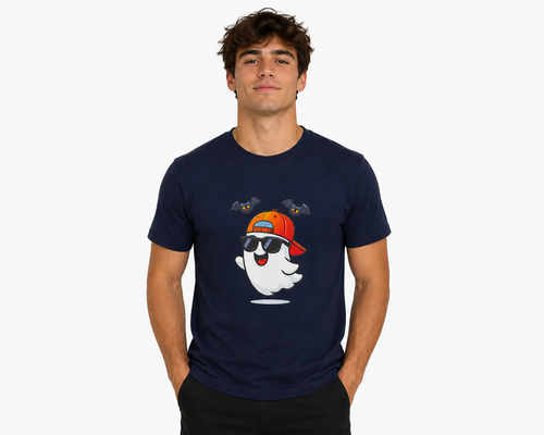 DarkBlue Round Tshirt Ghost Print - Dark Blue - Image 2