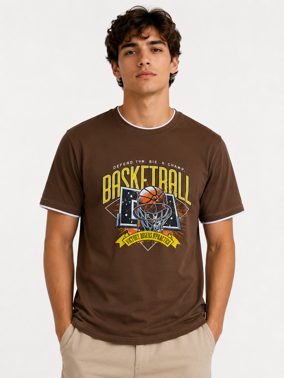 Brown Round Tshirt Basketball Print - Brown - Image 2