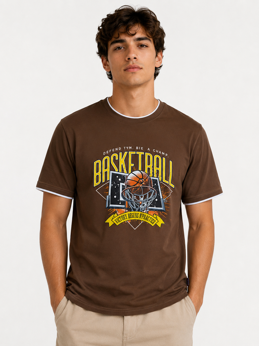 Brown Round Tshirt Basketball Print - Brown - Image 2