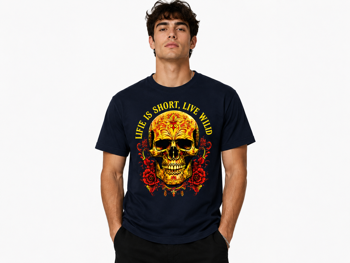 Black Round Tshirt Skull Print - Black - Image 2