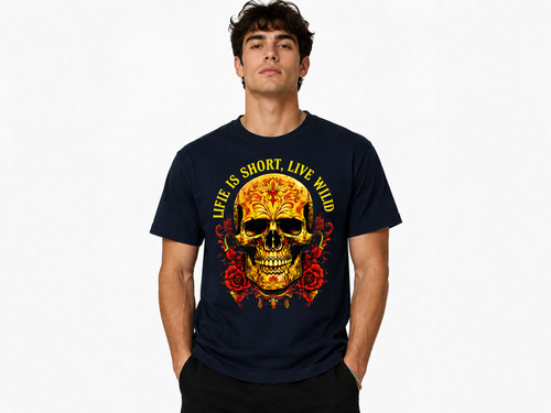 Black Round Tshirt Skull Print - Black - Image 2