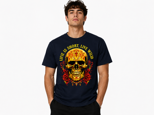 Black Round Tshirt Skull Print - Black - Image 2