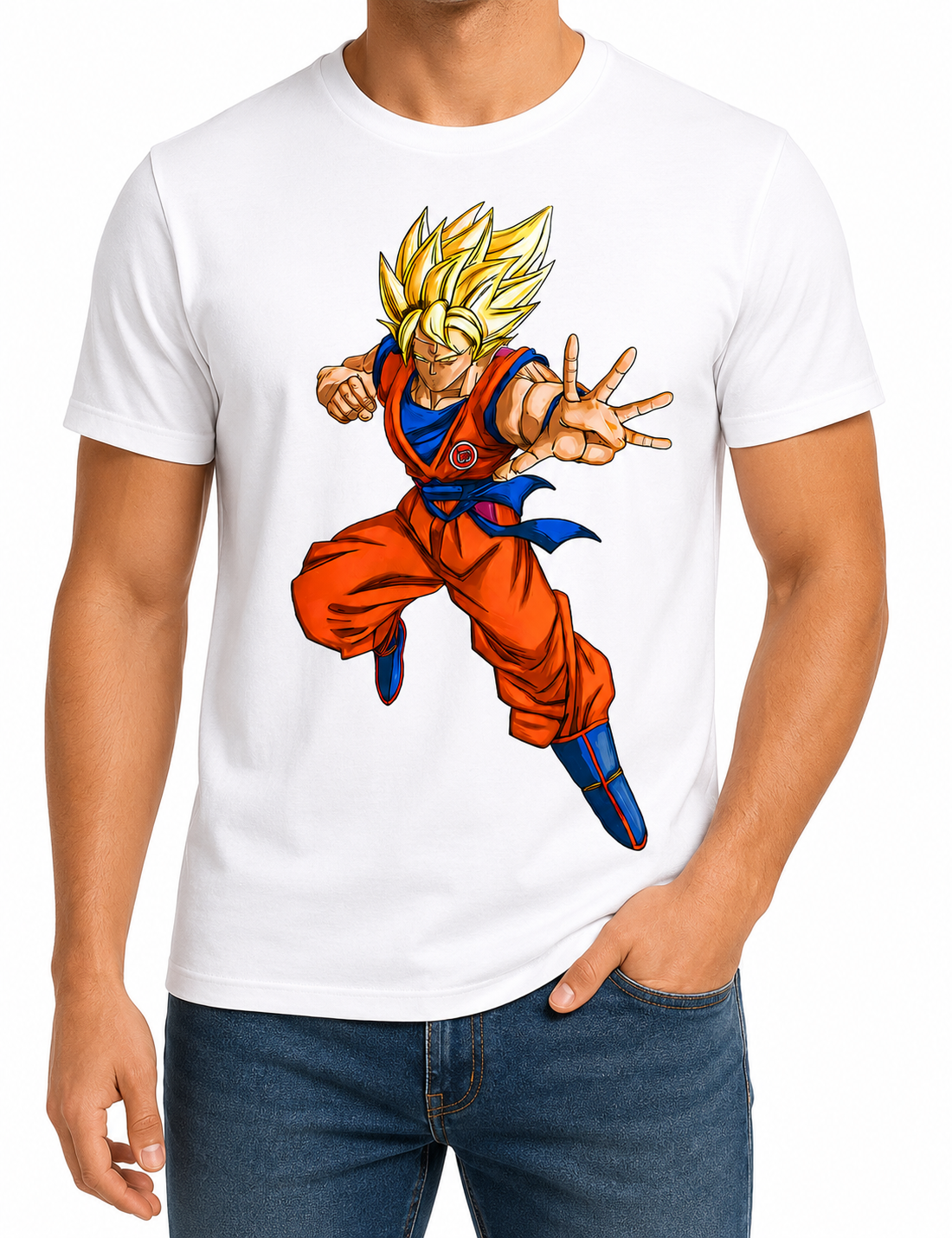 White Round Tshirt Goku Print - White - Image 3