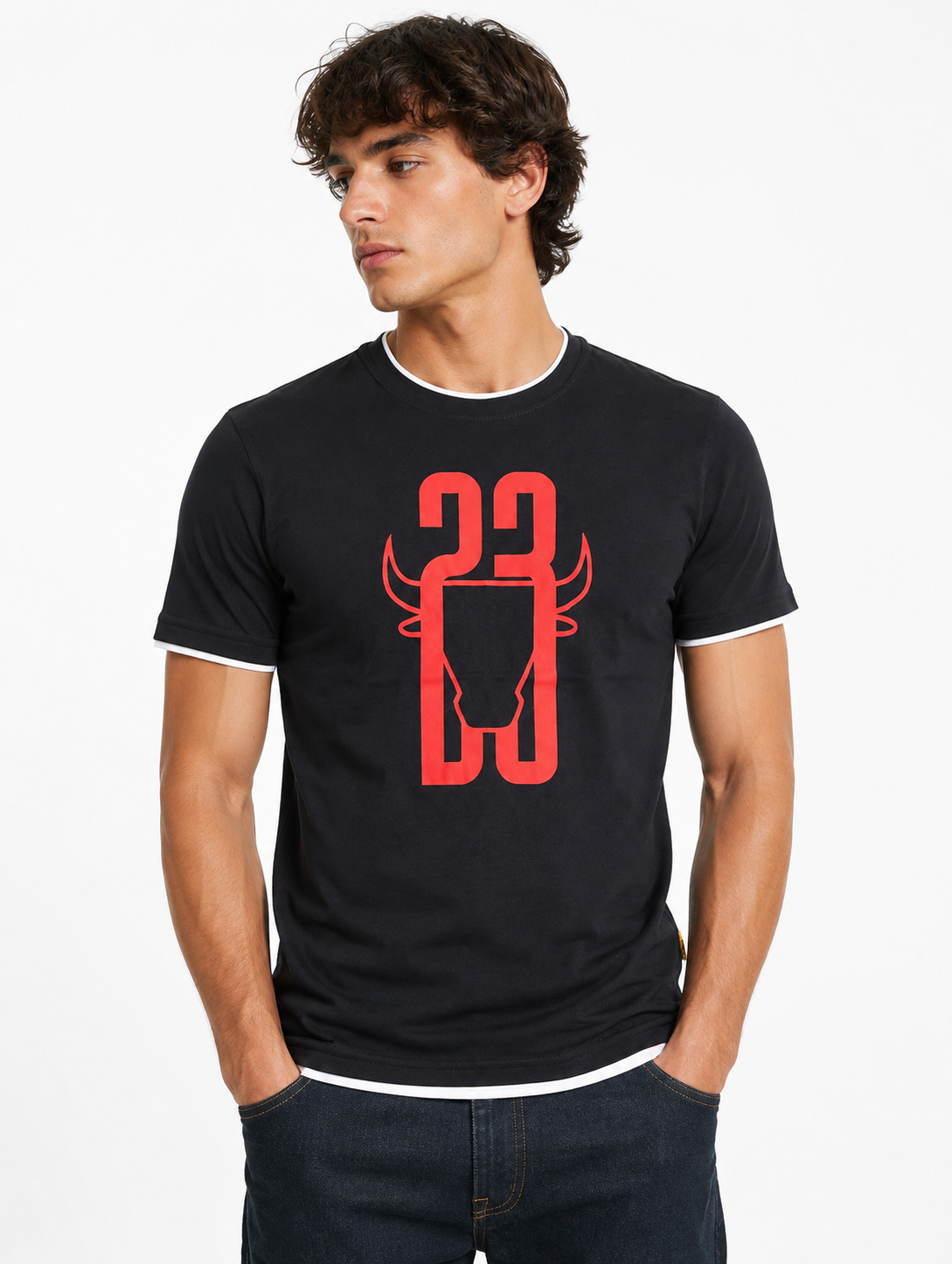 Black Round Tshirt Red Print - Black - Image 2