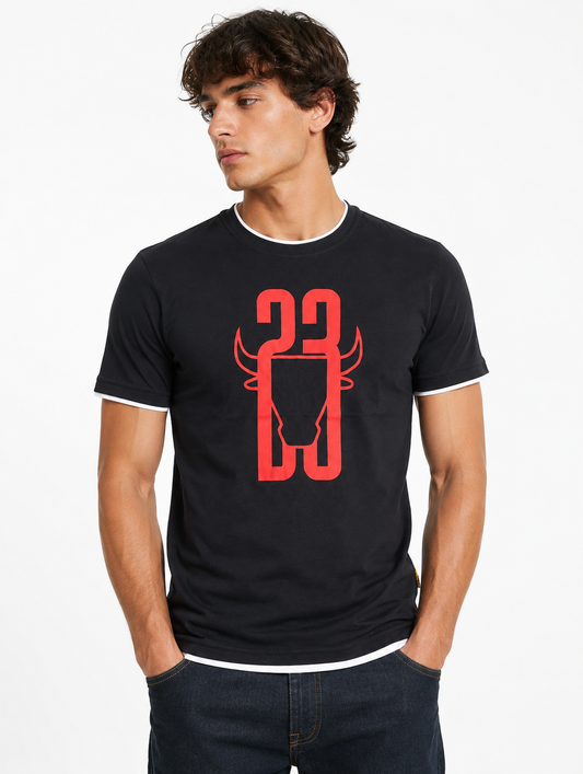 Black Round Tshirt Red Print - Black - Image 2