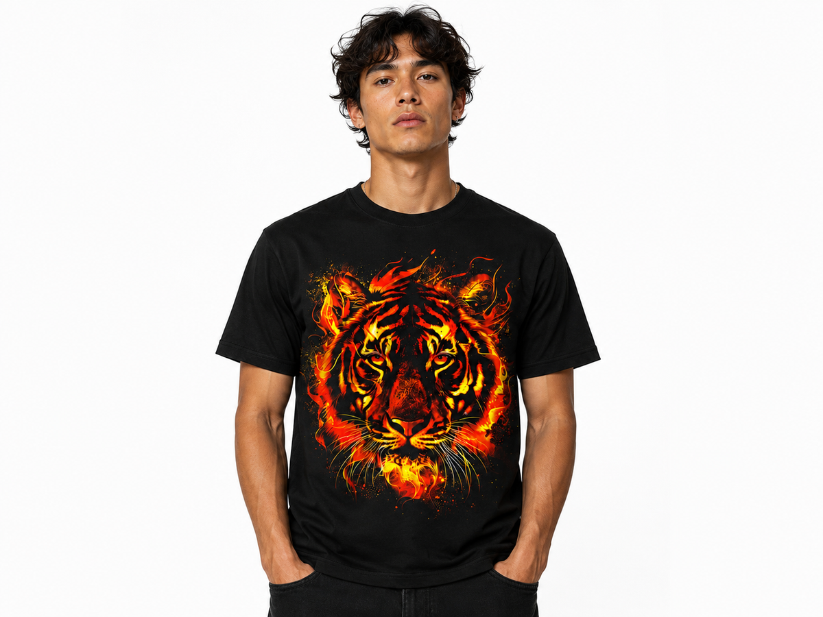 Black Round Tshirt Tiger Print - Black - Image 2