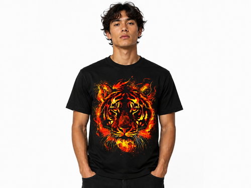 Black Round Tshirt Tiger Print - Black - Image 2