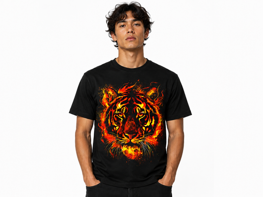 Black Round Tshirt Tiger Print - Black - Image 2
