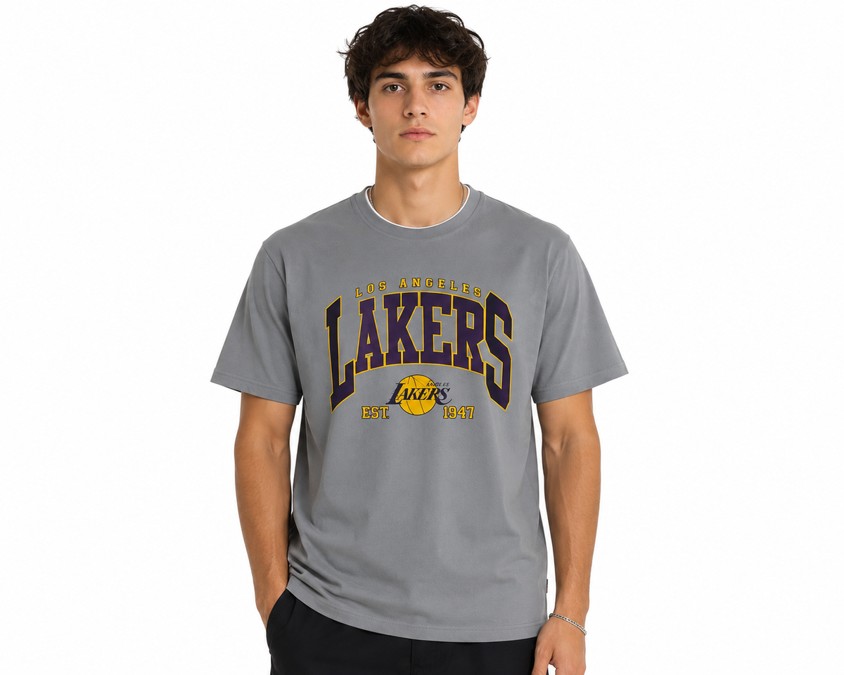 Grey Round Tshirt Lakers Print - Grey - Image 2
