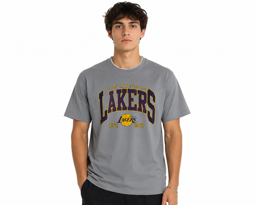 Grey Round Tshirt Lakers Print - Grey - Image 2