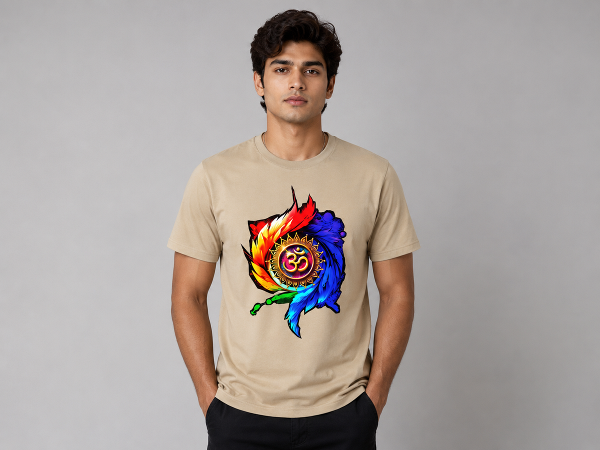 Cream Round Tshirt OM Print - Cream - Image 2