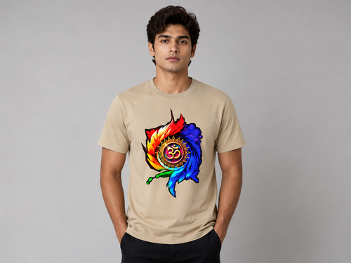 Cream Round Tshirt OM Print - Cream - Image 2