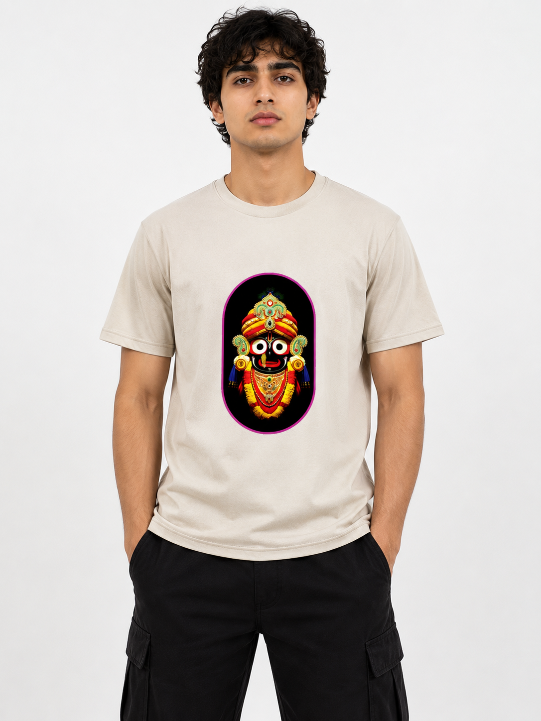 Cream Round Tshirt God Print - Cream - Image 2
