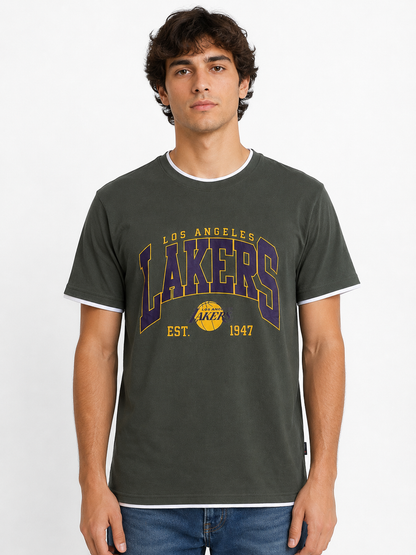 DarkGreen Round Tshirt Lakers Print - Dark Green - Image 2