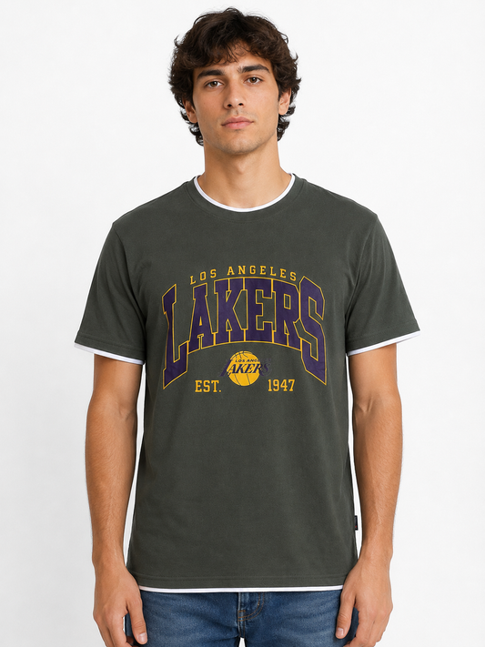 DarkGreen Round Tshirt Lakers Print - Dark Green - Image 2