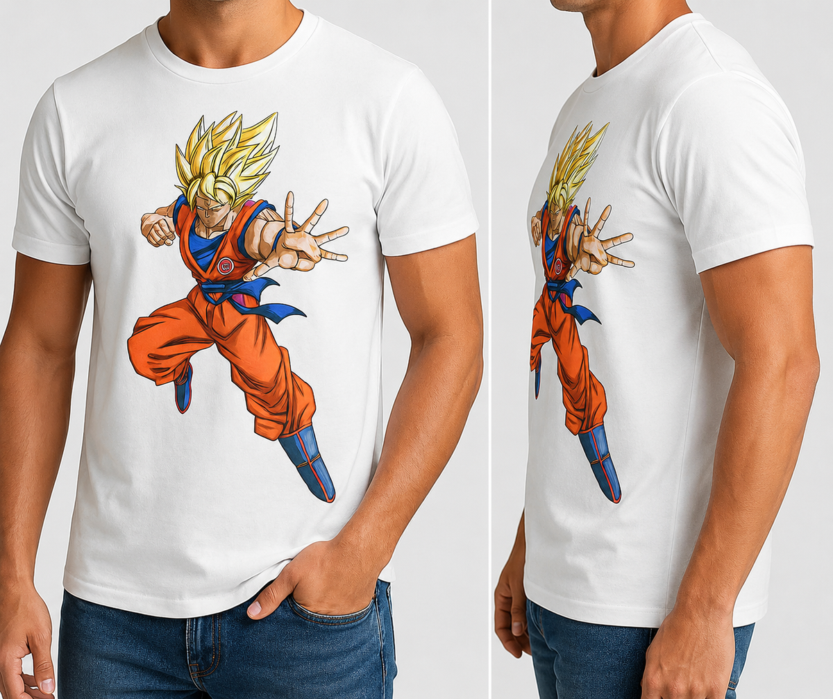 White Round Tshirt Goku Print - White - Image 4