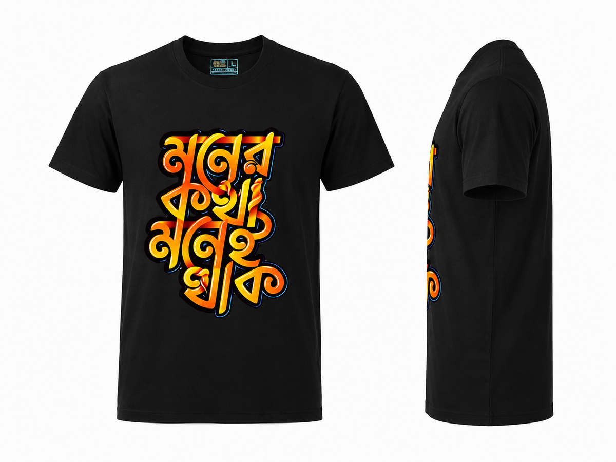 Black Round Tshirt Bengali Quote Print - Black - Image 3