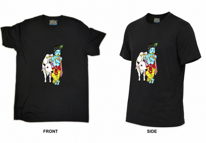 Black Round Tshirt Krishna Print - Black - Image 3