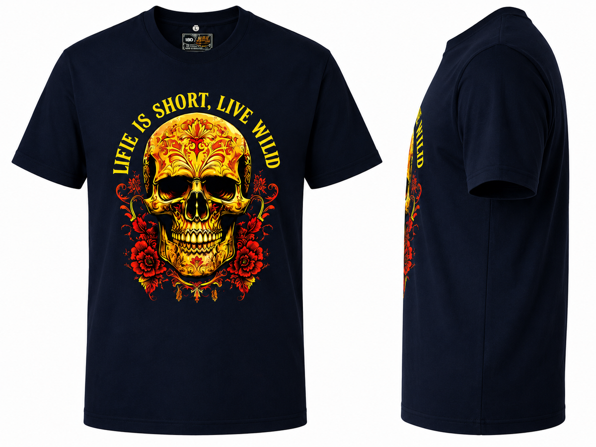 Black Round Tshirt Skull Print - Black - Image 3