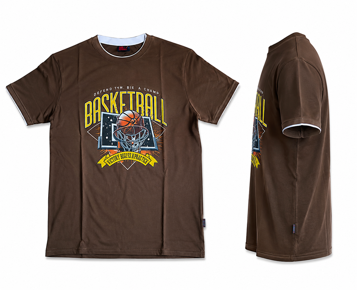 Brown Round Tshirt Basketball Print - Brown - Image 3