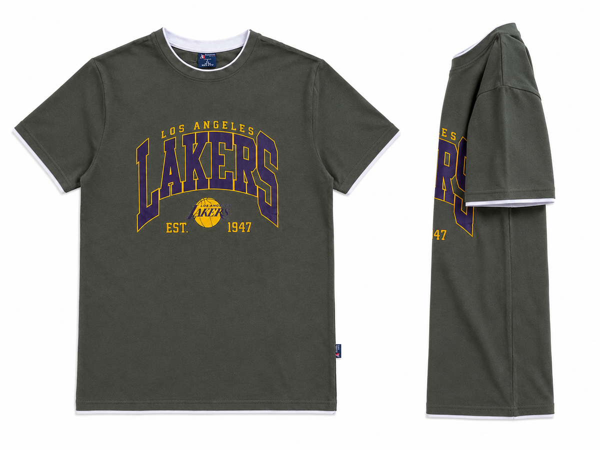 DarkGreen Round Tshirt Lakers Print - Dark Green - Image 3
