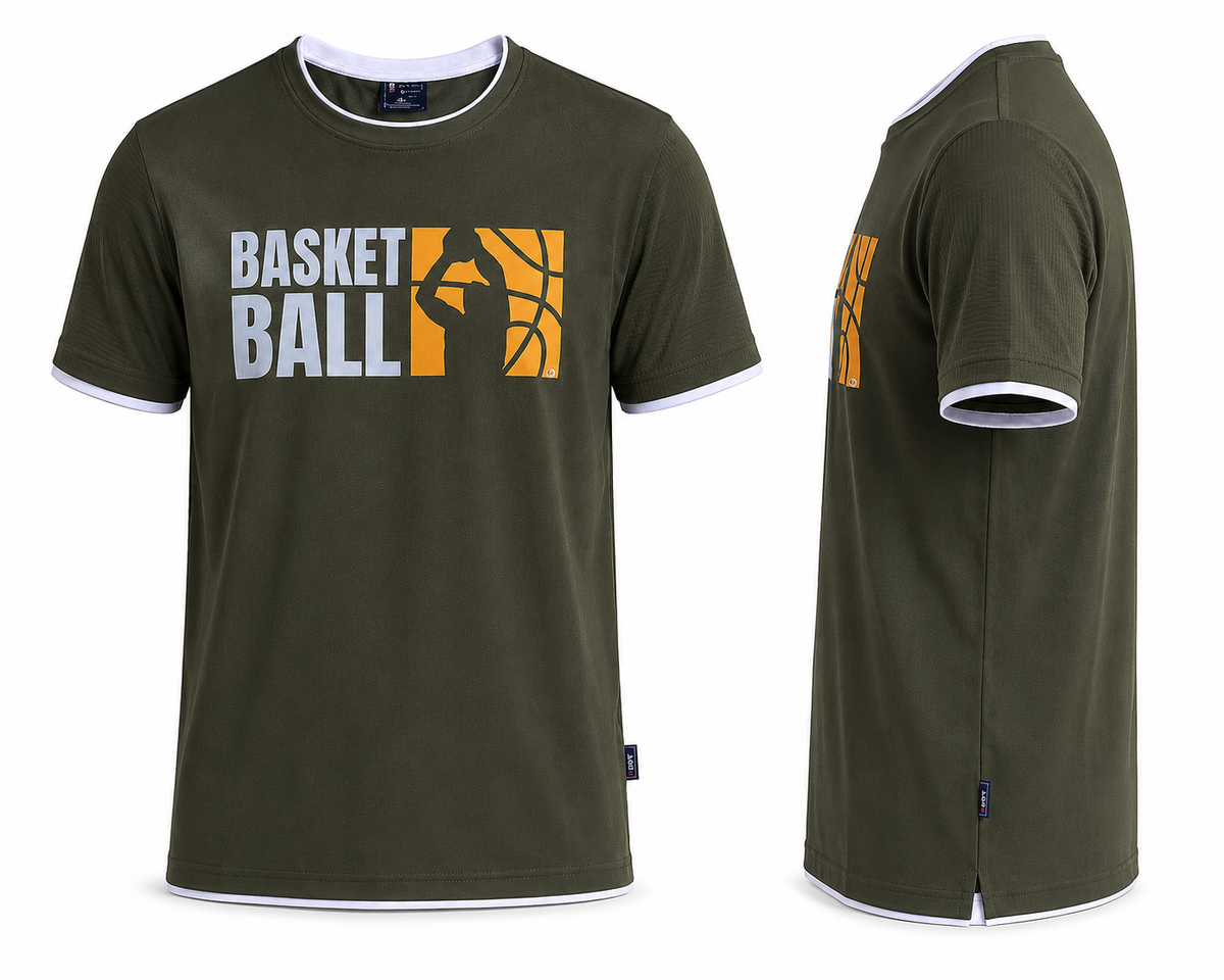 DarkGreen Round Tshirt Basketball Print - Dark Green - Image 3