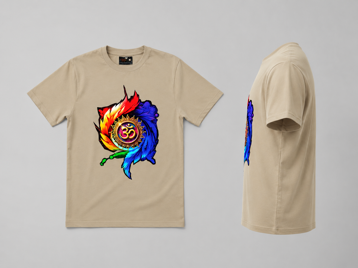 Cream Round Tshirt OM Print - Cream - Image 3