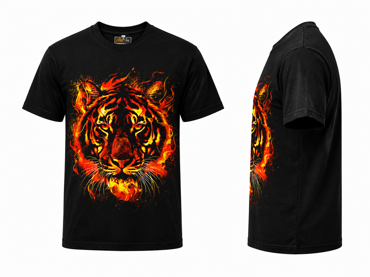 Black Round Tshirt Tiger Print - Black - Image 3