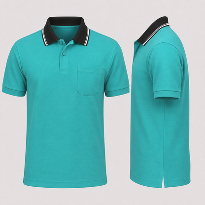 Blue Tshirt Black Collar Cotton - Blue - Image 2