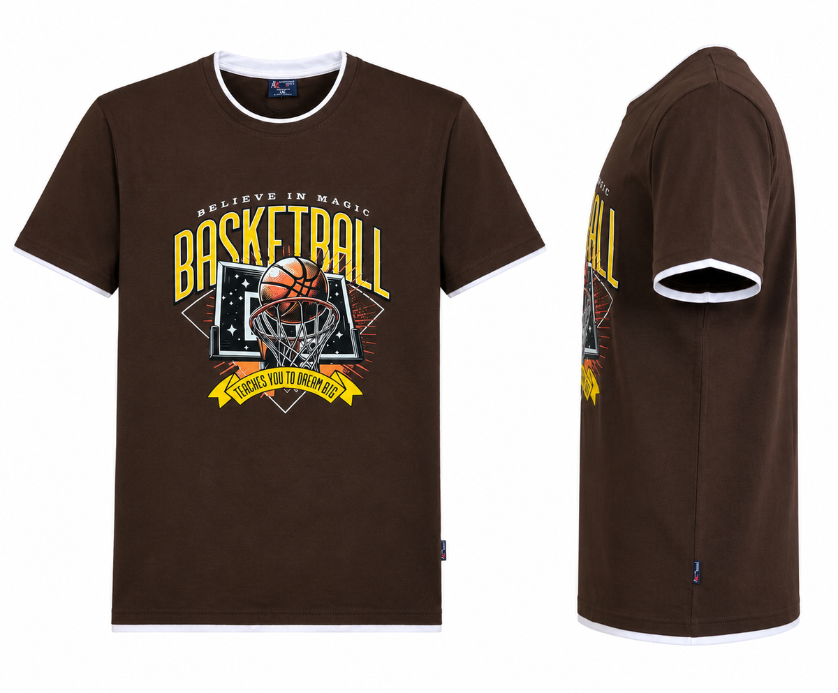 Brown Round Tshirt Basketball Print - Brown - Image 3