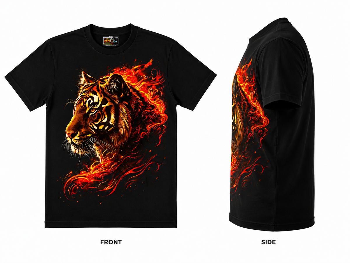 Black Round Tshirt Tiger Print - Black - Image 3