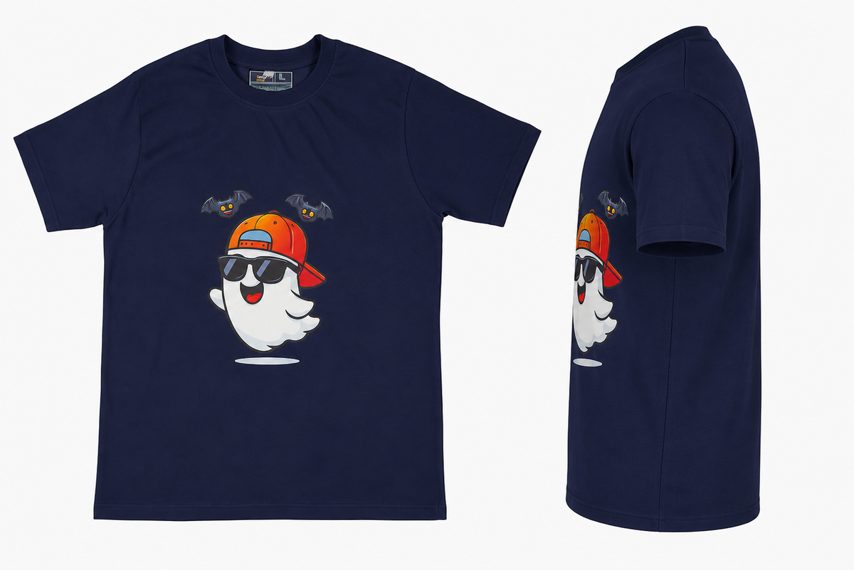 DarkBlue Round Tshirt Ghost Print - Dark Blue - Image 3