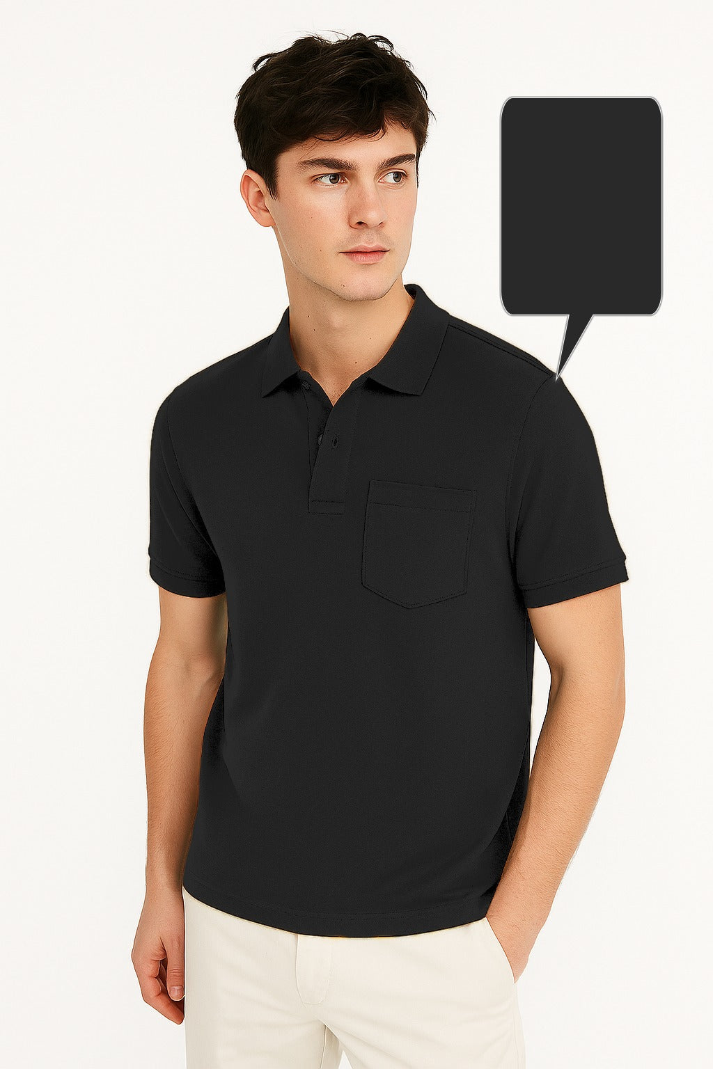 Black Tshirt Black Collar Cotton - Black - Image 1