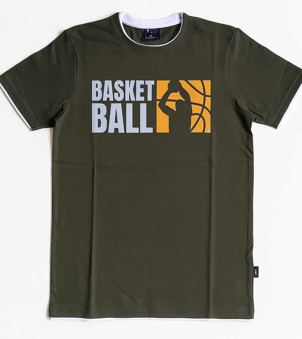 DarkGreen Round Tshirt Basketball Print - Dark Green - Image 1