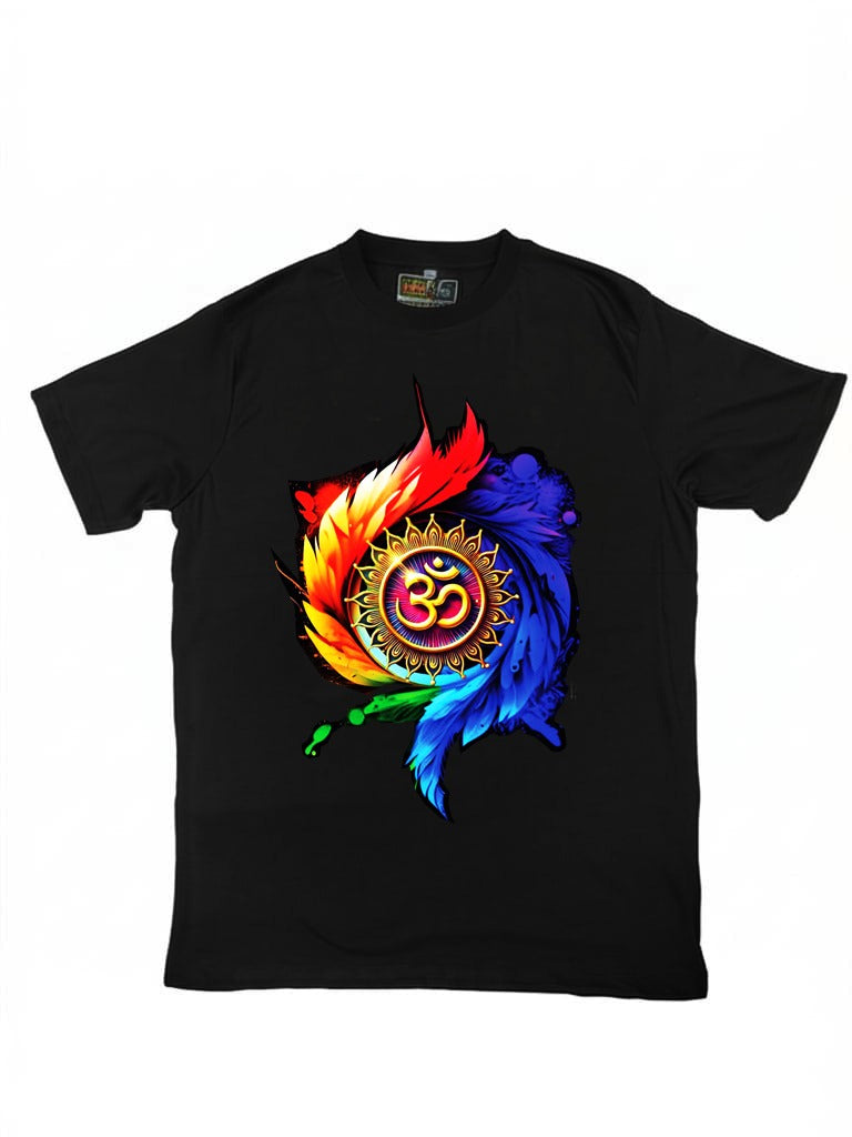 Black Round Tshirt OM Print - Black - Image 1