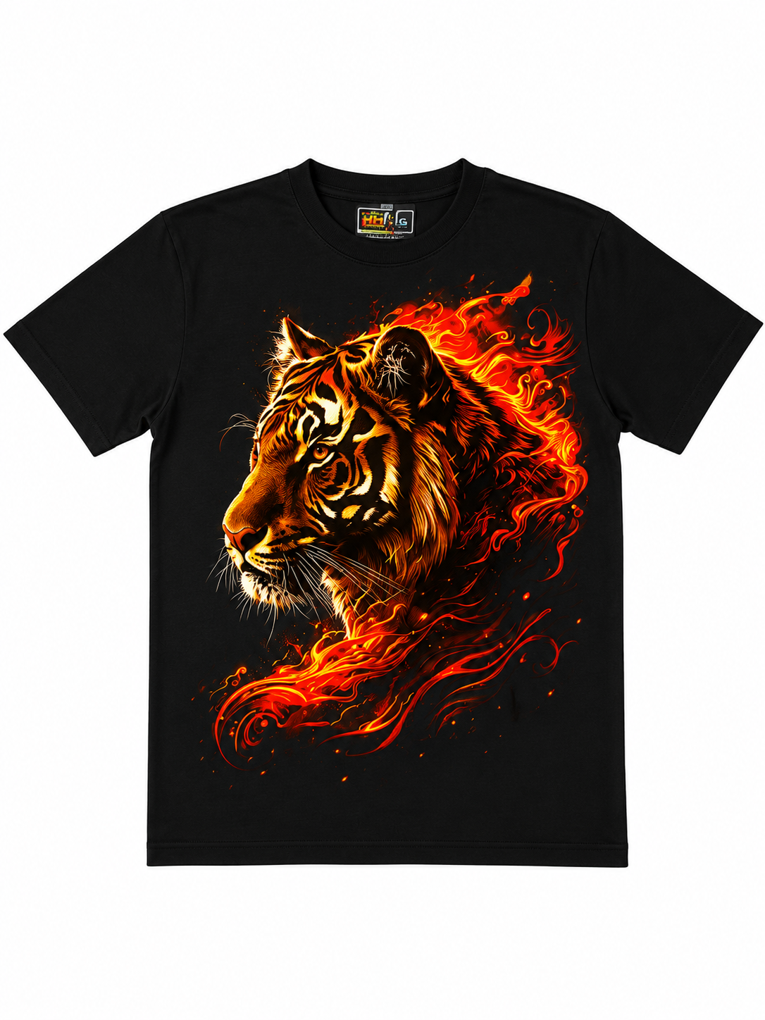 Black Round Tshirt Tiger Print - Black - Image 1