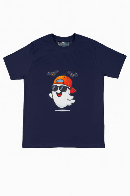 DarkBlue Round Tshirt Ghost Print - Dark Blue - Image 1