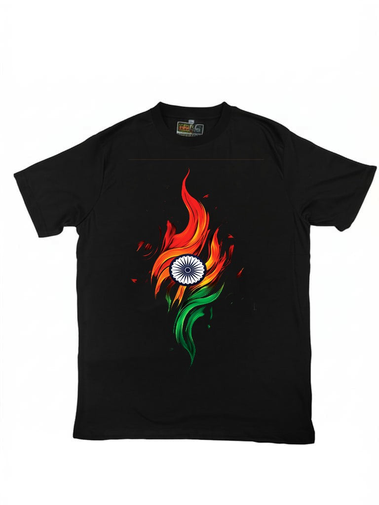 Black Round Tshirt IndianFlag Print - Black - Image 1