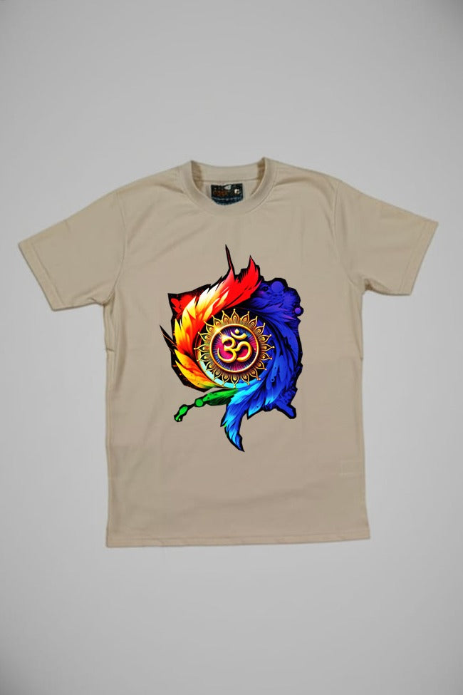 Cream Round Tshirt OM Print - Cream - Image 1