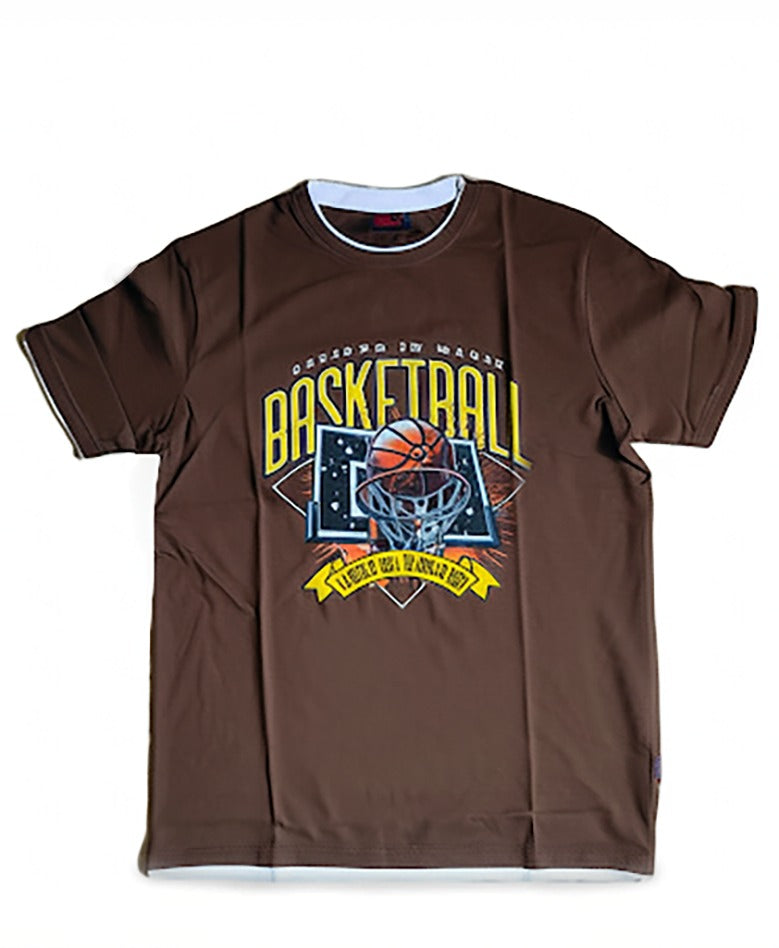 Brown Round Tshirt Basketball Print - Brown - Image 1
