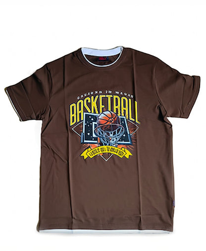 Brown Round Tshirt Basketball Print - Brown - Image 1