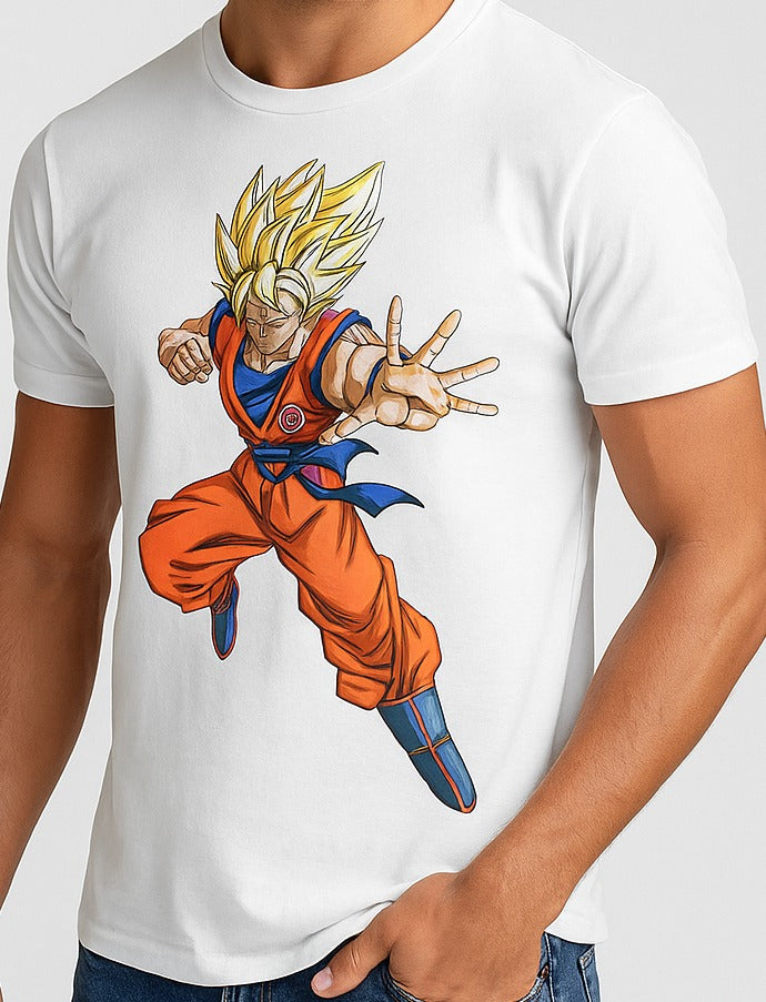 White Round Tshirt Goku Print - White - Image 1