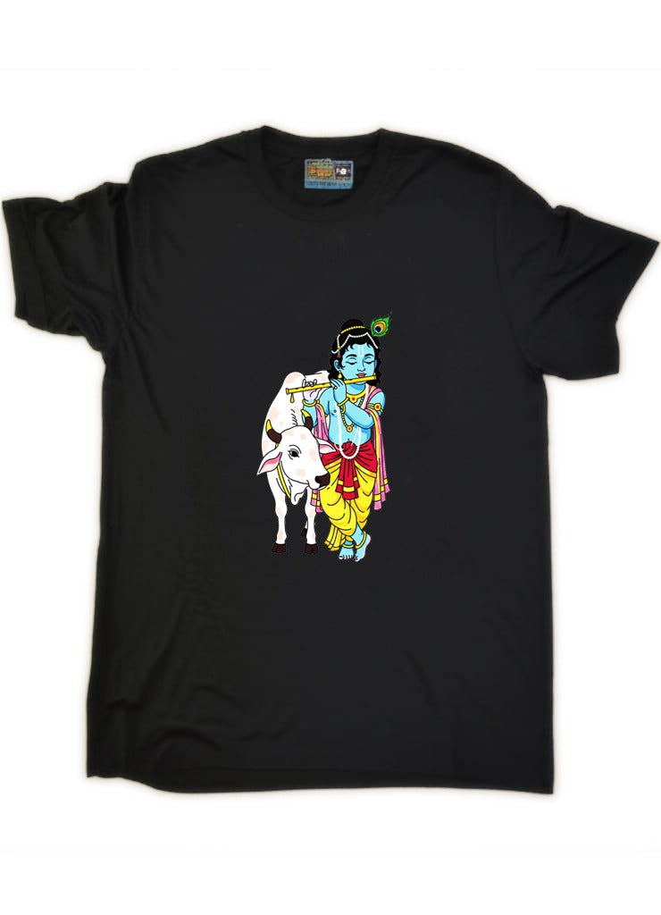 Black Round Tshirt Krishna Print - Black - Image 1