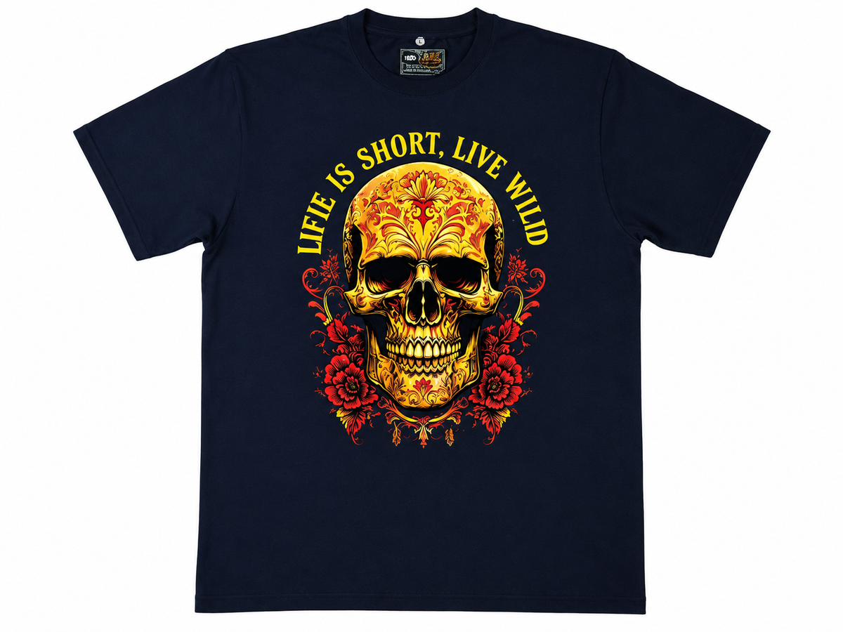 Black Round Tshirt Skull Print - Black - Image 1