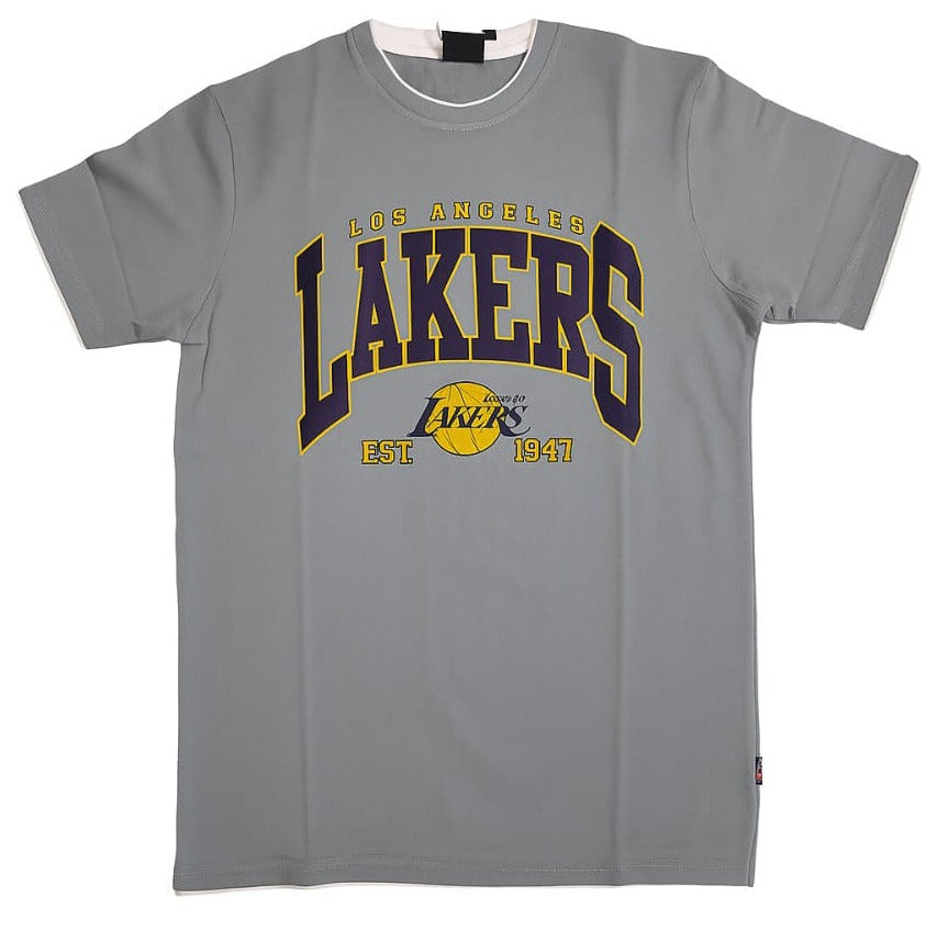 Grey Round Tshirt Lakers Print - Grey - Image 1